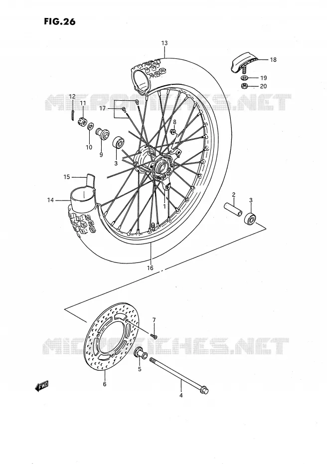 VOORWIEL (MODELE G/H/J/K) Suzuki MOTO 80 RM 1988  RM80XJ(E2)