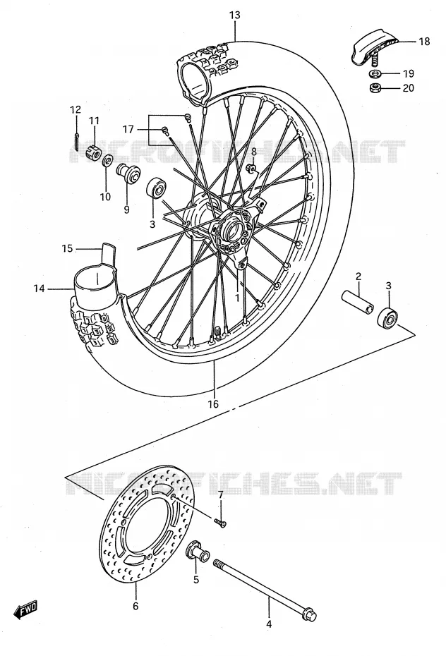 VOORWIEL (MODELE L/M/N/P/R/S) Suzuki MOTO 80 RM 1995  RM80S(E28)