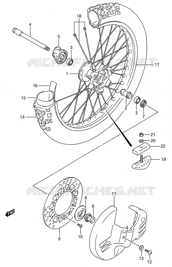 VOORWIEL (MODELE M) Suzuki MOTO 250 RMX 1990  RMX250L(E28)