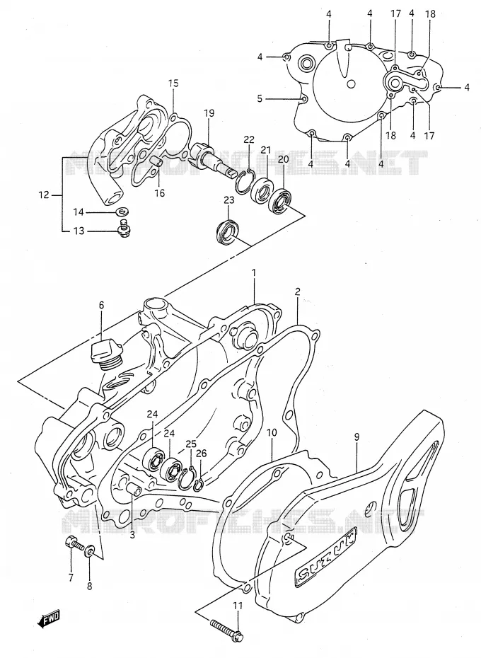 WATER POMPHUIS (MODELE K/L/M/N/P/R/S) Suzuki MOTO 80 RM 1990  RM80L(E28)