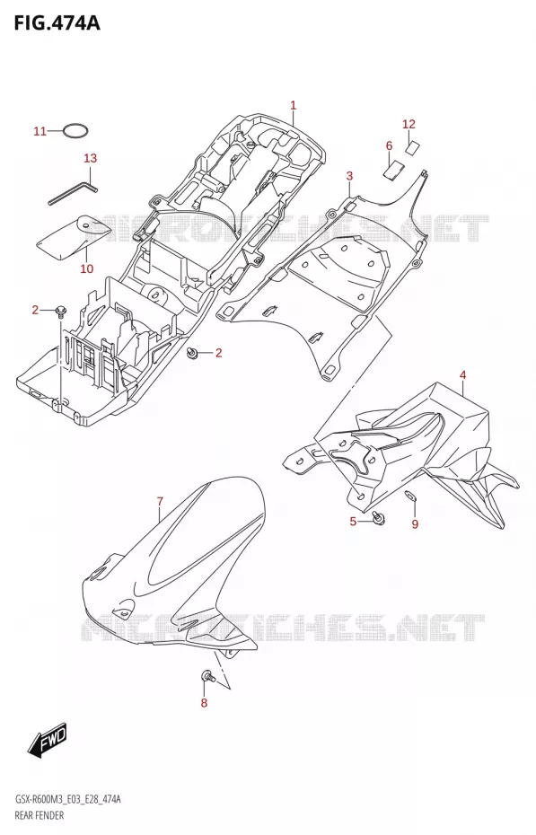 ACHTERSPATBORD Suzuki MOTO 600 GSX-R 2023  GSX-R600 M3 (E03,E28,E33)