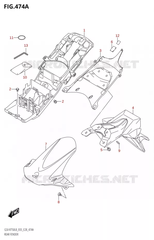 ACHTERSPATBORD Suzuki MOTO 750 GSX-R 2018  GSX-R750 L8 (E03,E28,E33)