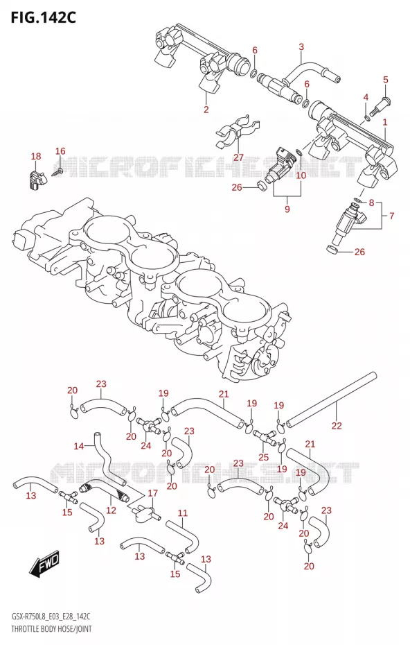 GASKLEPHUIS SLANG / JOINT (GSX-R750:L8:E33) Suzuki MOTO 750 GSX-R 2018  GSX-R750 L8 (E03,E28,E33)