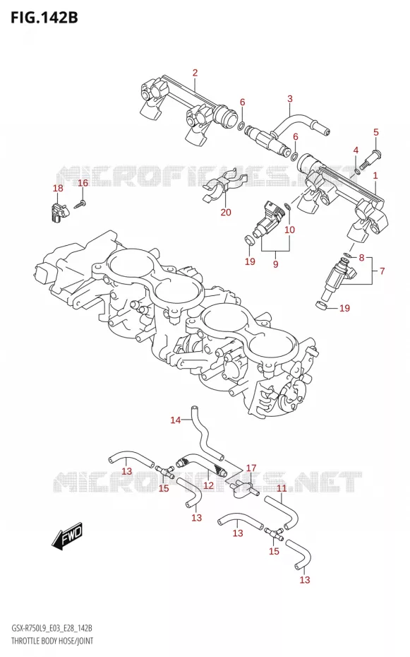 GASKLEPHUIS SLANG / JOINT (GSX-R750:L9:E28) Suzuki MOTO 750 GSX-R 2019  GSX-R750 L9 (E03,E28,E33)
