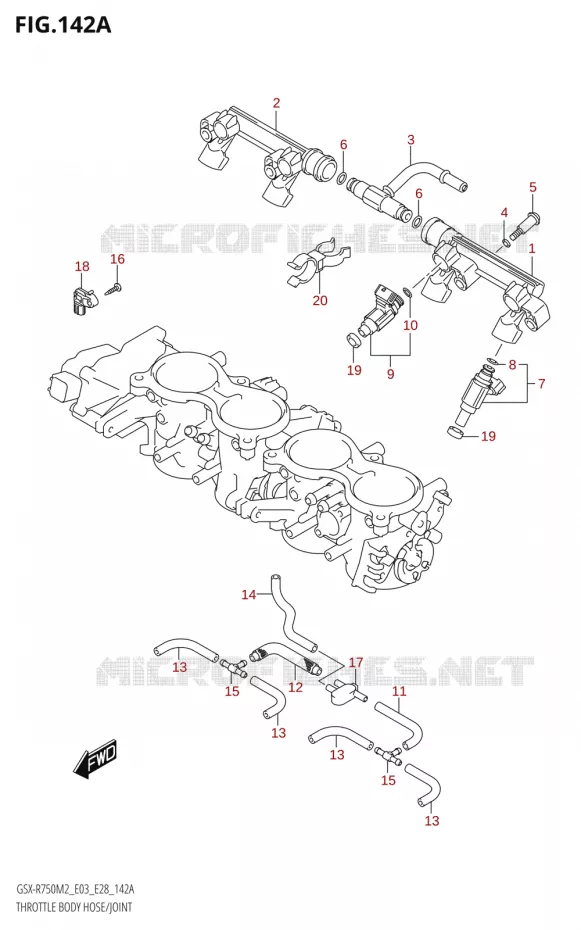 GASKLEPHUIS SLANG / JOINT (E03,E28) Suzuki MOTO 750 GSX-R 2022  GSX-R750 M2 (E03,E28,E33)