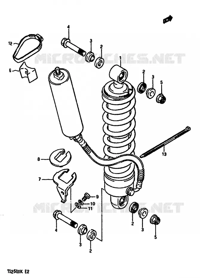 ACHTER SCHOKDEMPER (MODELE E/G/H/J) Suzuki MOTO 250 TS-X 1987  TS250XH(E/G/H/J/K)