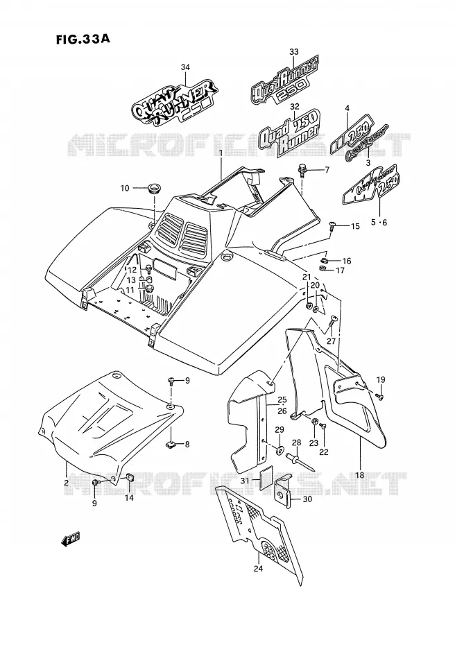 FRONT FENDER (MODELE M/N/P/R/S/T) Suzuki QUAD 250 OZARK 1992  LT-F250N(E28)