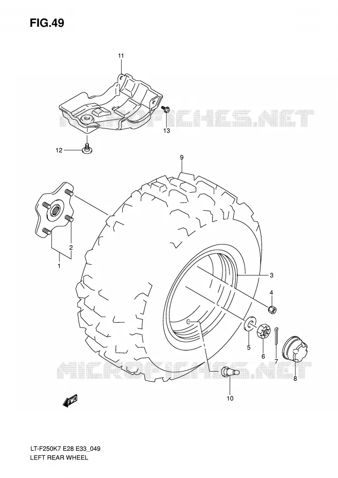 LINKERHAND ACHTERWIEL Suzuki QUAD 250 OZARK 2009  LT-F250K9(E28/E33)