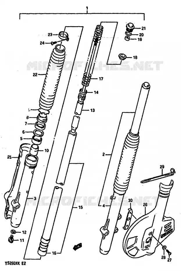 VOORVORK (MODELE K) Suzuki MOTO 250 TS-X 1988  TS250XJ(E/G/H/J/K)