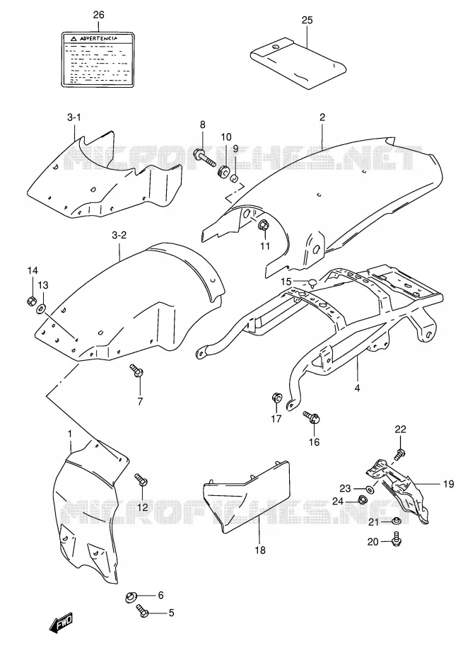 ACHTERSPATBORD (MODELE N/R P9) Suzuki MOTO 125 TS-ER 1994  TS125ERCR(E1)
