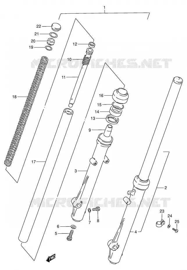 FRONT SCHOKDEMPER (MODELE D/E/F/G) Suzuki MOTO 50 TS-W 1985  TS50WF(E6)
