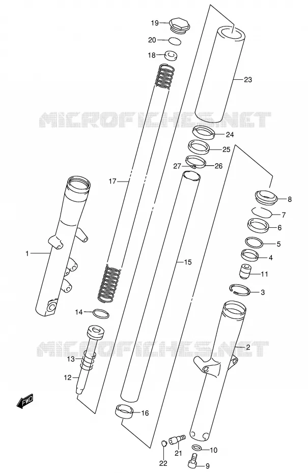 FRONT SCHOKDEMPER (MODELE Y) Suzuki MOTO 1500 INTRUDER 2001  VL1500K1(E2)