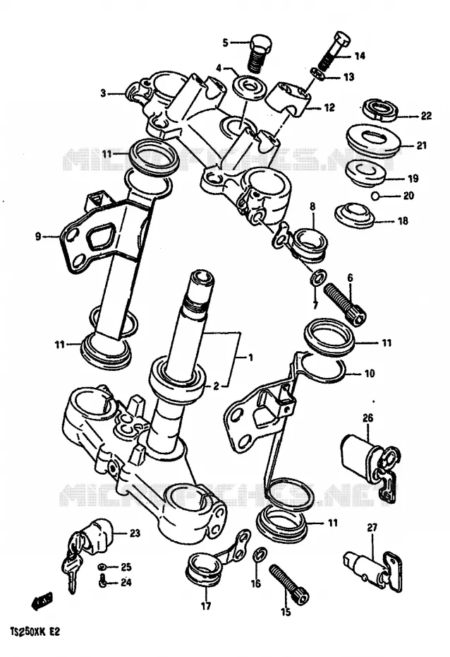 STUURKOLOM (MODELE G/H/J/K) Suzuki MOTO 250 TS-X 1984  TS250XE(E/G/H/J/K)