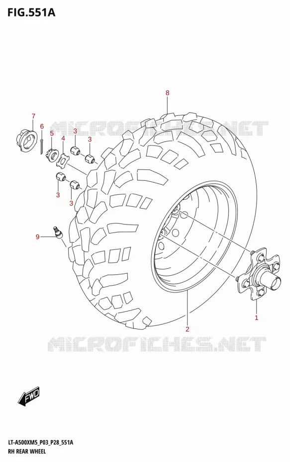 RECHTSE ACHTERWIEL (LT-A500X) Suzuki QUAD 500 KINGQUAD 2025  LT-A500XM5 P03 2025 M5