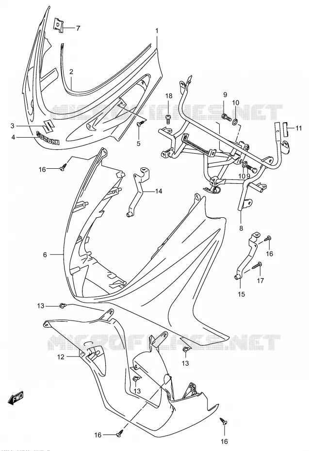 FRONT KUIP (MODELE K3) Suzuki SCOOTER 150 BURGMAN 2004  UH150K4(P19)