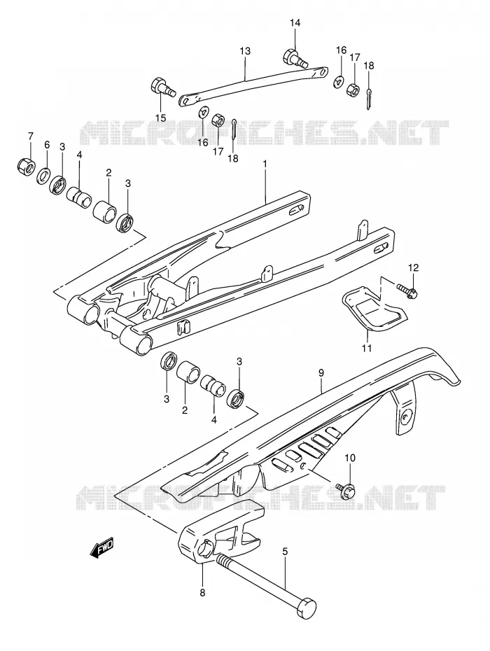 SWINGARM (MODELE M/R E16,MODELE R E15) Suzuki MOTO 50 TS-X 1986  TS50XKG(E1)