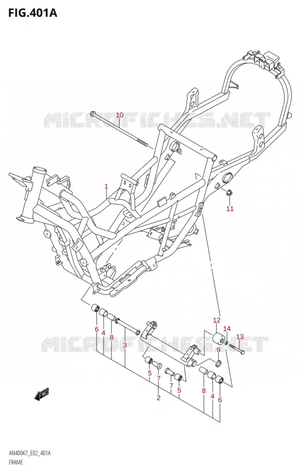 FRAME (K7,K8,K9) Suzuki SCOOTER 400 BURGMAN 2007  AN400K7(E2)