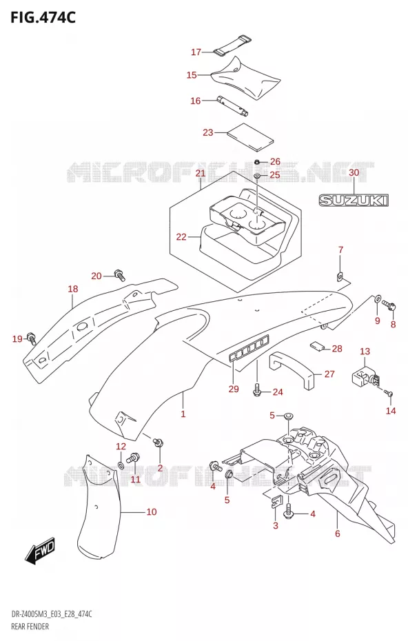 ACHTERSPATBORD (DR-Z400S:M3:E33) Suzuki MOTO 400 DR-Z 2023  DR-Z400SM3 E28 2023 M3