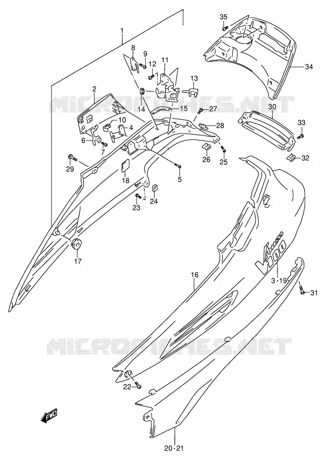 ACHTER KUIP  (MODELE T/V/X/Y) Suzuki SCOOTER 100 ADDRESS 1991  AG100M(E71)