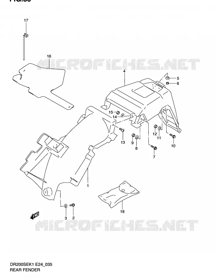 ACHTERSPATBORD (MODELE K1) Suzuki MOTO 200 DR 2003  DR200SEK3(E24)
