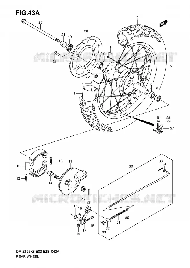 ACHTERWIEL (DR-Z125K4/K5/K6/K7) Suzuki MOTO 125 DR-Z 2006  DR-Z125K6(E3/E28)