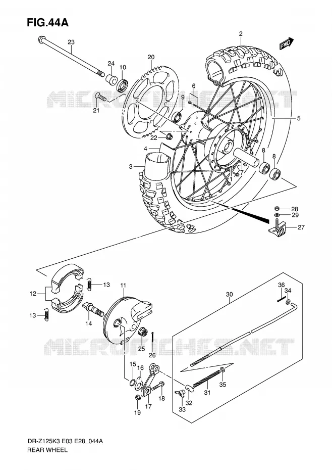 ACHTERWIEL (DR-Z125LK4/LK5/LK6/LK7) Suzuki MOTO 125 DR-Z 2006  DR-Z125K6(E3/E28)