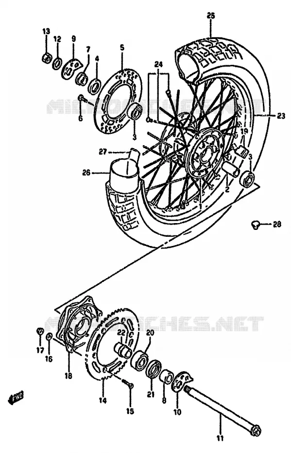 ACHTERWIEL Suzuki MOTO 350 DR 1993  DR350SUP(L/M/N/P/R)