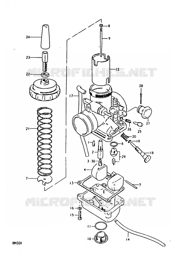CARBURATOR (RM50N, RM50T, RM50X) Suzuki MOTO 50 RM 1981  RM50X(C/N/T/X)