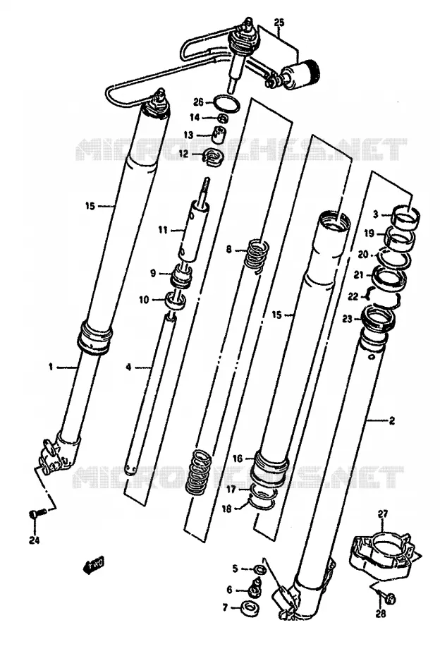FRONT SCHOKDEMPER (DR350SHN/SHP/SHR) Suzuki MOTO 350 DR 1991  DR350SM(L/M/N/P/R)