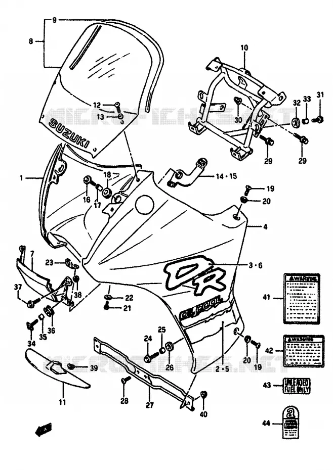 KUIP - ETIKETTEN (MODELE M) Suzuki MOTO 650 DR 1991  DR650RSUM(L/M)
