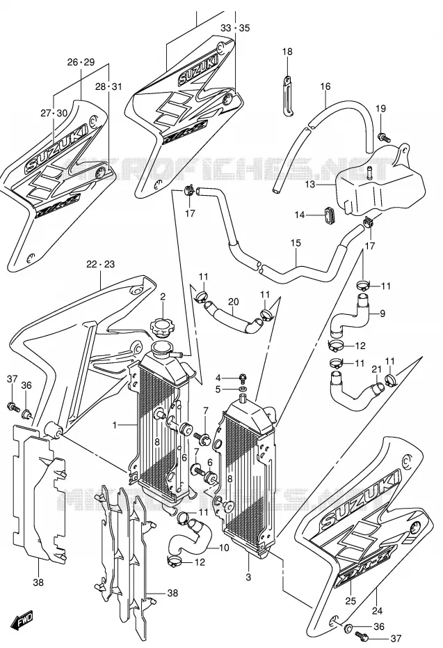 RADIATOR (MODELE K2/K3/K4) Suzuki MOTO 400 DR-Z 2004  DR-Z400EK4(E1)