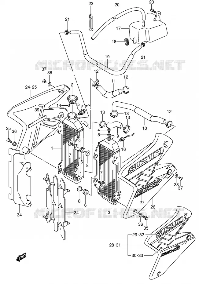 RADIATOR (MODELE K2/K3) Suzuki MOTO 400 DR-Z 2004  DR-Z400SK4(E2)