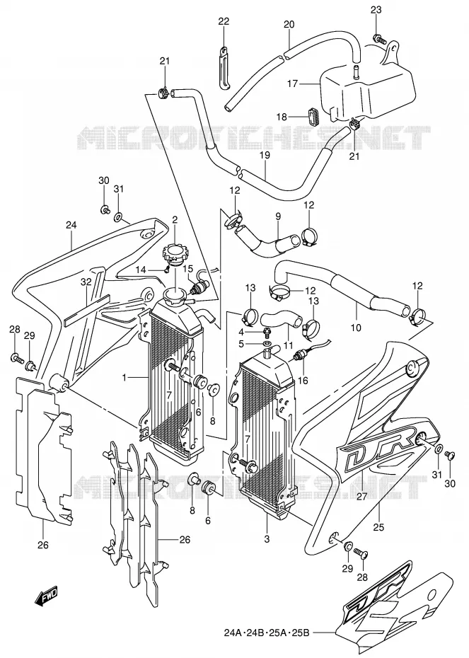 RADIATOR (MODELE Y/K1) Suzuki MOTO 400 DR-Z 2001  DR-Z400SK1(E3/E28)
