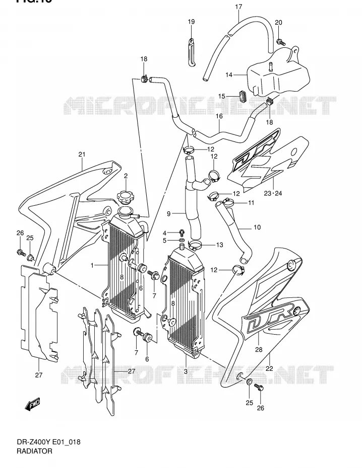 RADIATOR (MODELE Y/K1) Suzuki MOTO 400 DR-Z 2004  DR-Z400K4(E1)