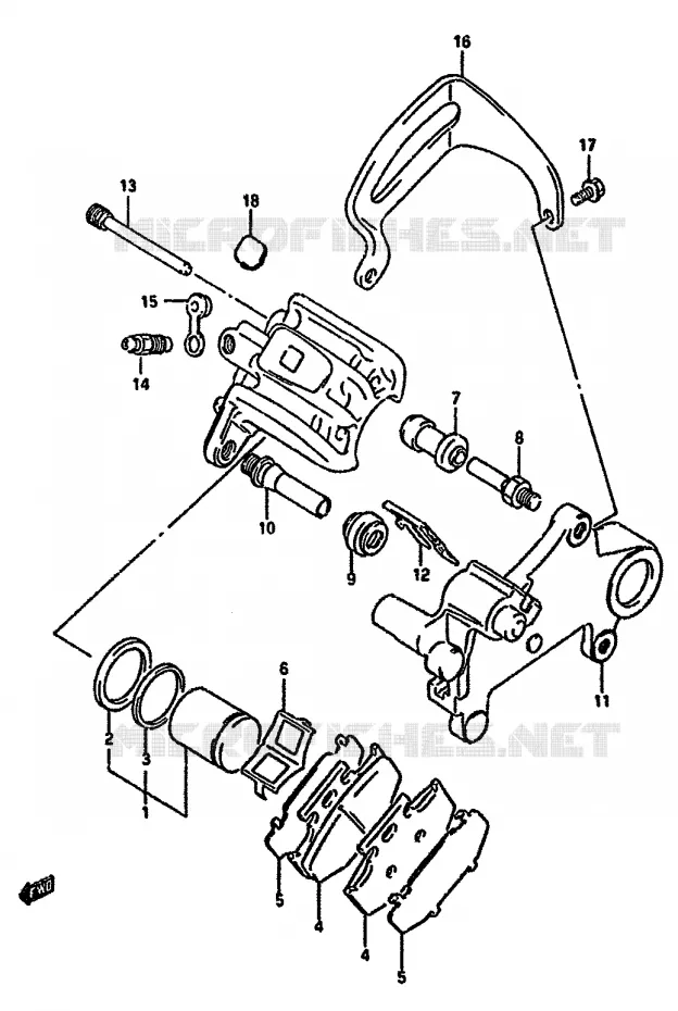 REAR CALIPER (MODELE N/P) Suzuki MOTO 350 DR 1993  DR350SP(L/M/N/P/R)