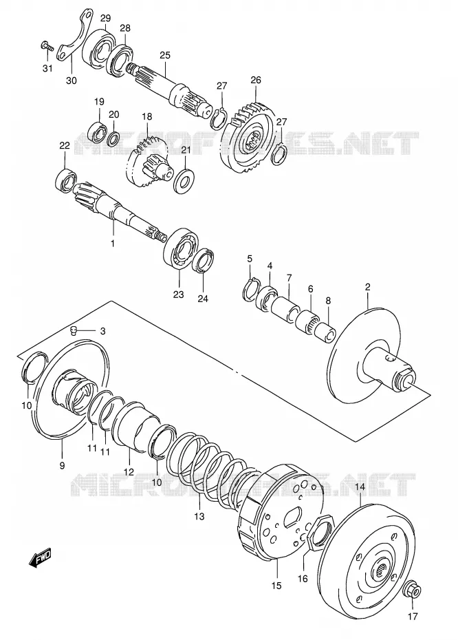 TRANSMISSION (2)(MODELE P:F.NO.100296~/MODELE R) Suzuki SCOOTER 50 AE 1990  AE50L(E1)
