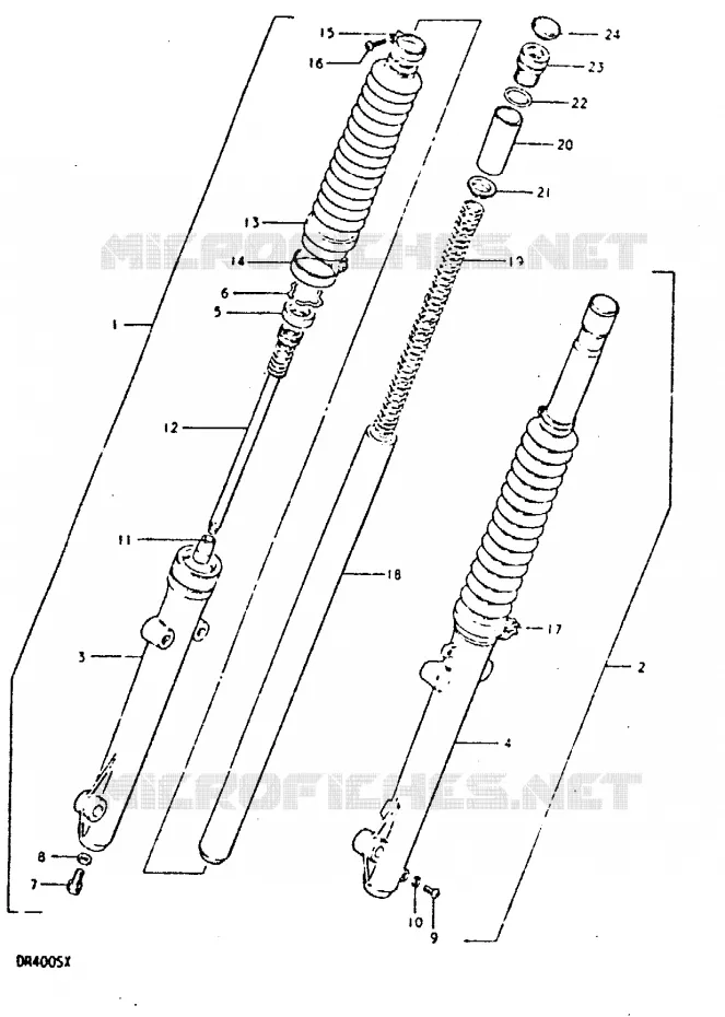 VOORVORK (DR400ST, E15, E17) Suzuki MOTO 400 DR 1981  DR400SX(T/X)