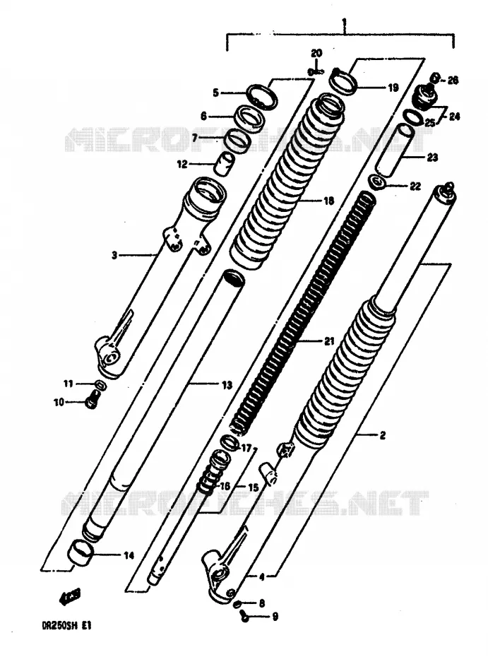 VOORVORK (MODELE E) Suzuki MOTO 250 DR 1987  DR250SH(E/F/G/H)