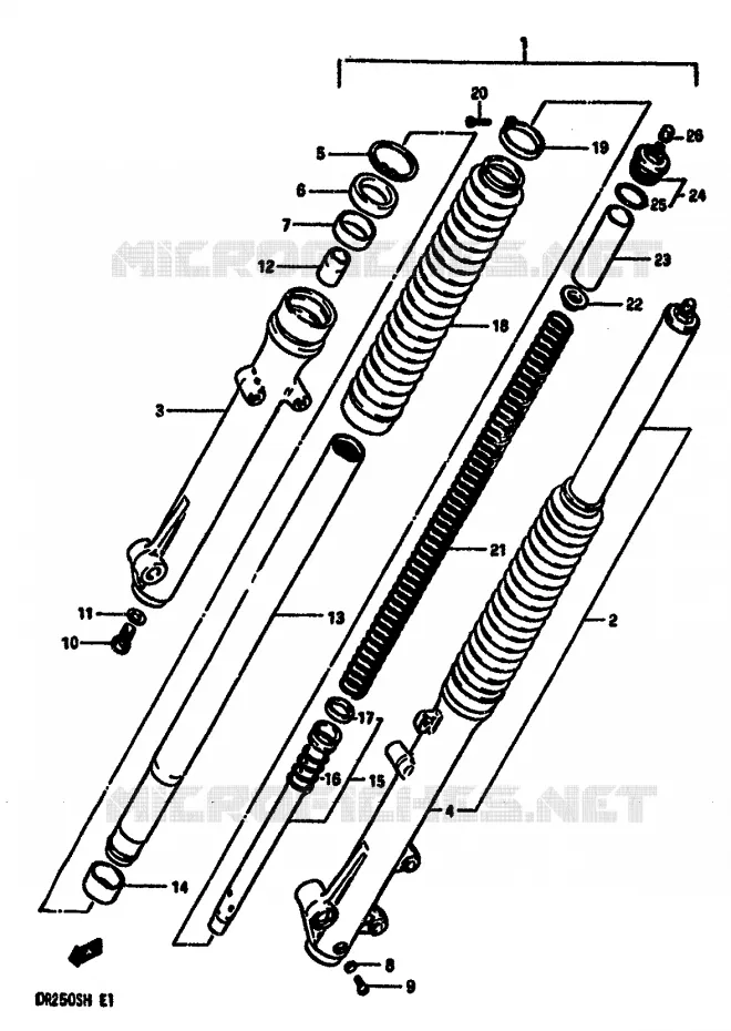 VOORVORK (MODELE F/G/H) Suzuki MOTO 250 DR 1987  DR250SH(E/F/G/H)