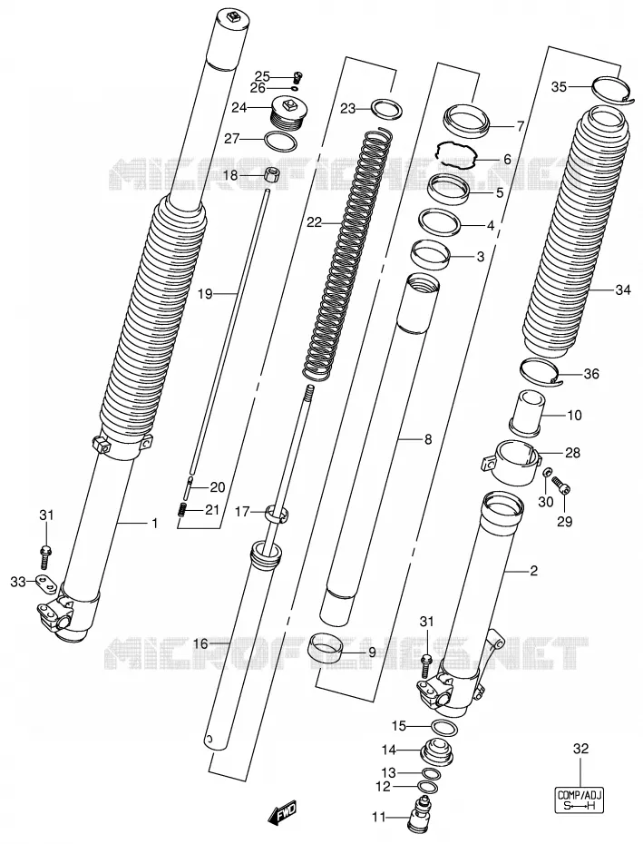 VOORVORK (MODELE K2/K3/K4) Suzuki MOTO 400 DR-Z 2003  DR-Z400SK3(E3/E28)