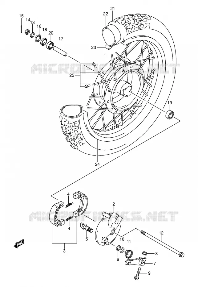 VOORWIEL (DR-Z125K3/K4/K5/K6/K7) Suzuki MOTO 125 DR-Z 2007  DR-Z125LK7(E3/E28)