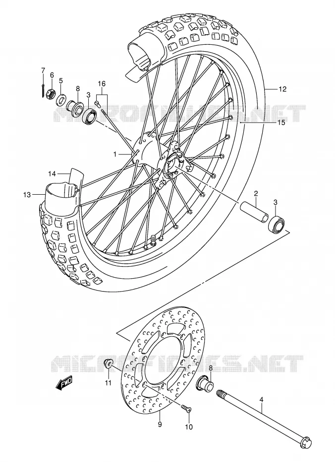 VOORWIEL (DR-Z125LK3/LK4/LK5/LK6/LK7) Suzuki MOTO 125 DR-Z 2003  DR-Z125LK3(E3/E28)