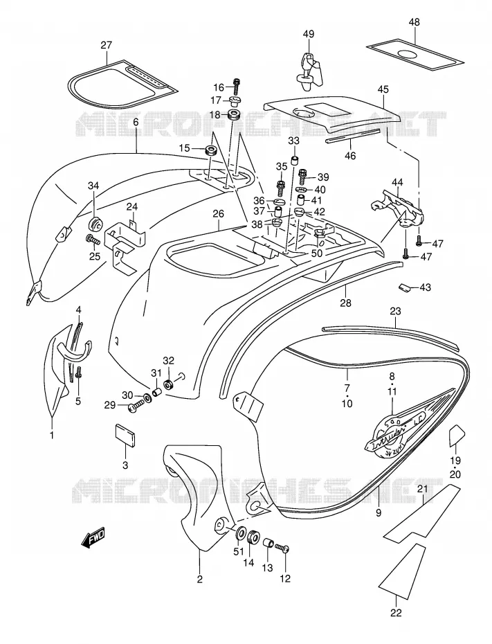 ACHTER KUIP (MODELE Y) Suzuki MOTO 1500 INTRUDER 2002  VL1500K2(E2)