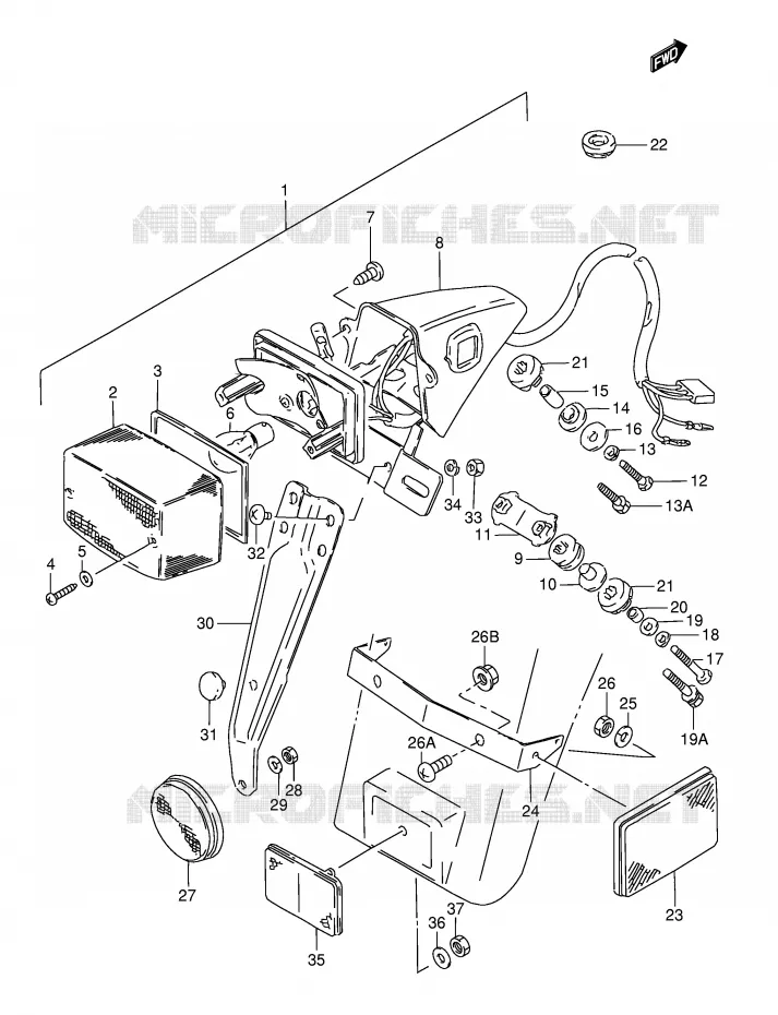 ACHTERLICHT (E2,E15,E16,E17,E18) Suzuki MOTO 50 TS-X 1994  TS50XKR(E1)