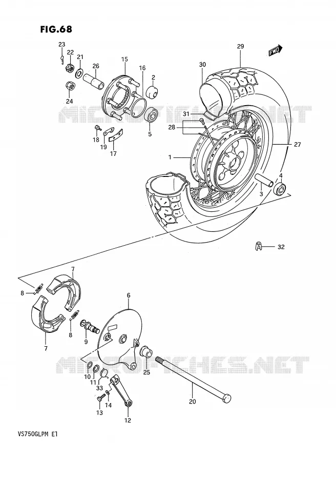 ACHTERWIEL (MODELE F/G) Suzuki MOTO 750 INTRUDER 1991  VS750GLFM(E1)