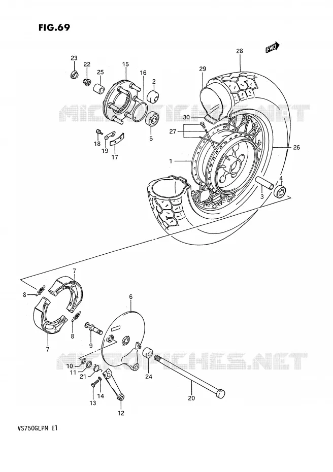 ACHTERWIEL (VS750GLFH/GLPH,MODELE J/K/L/M) Suzuki MOTO 750 INTRUDER 1986  VS750GLFG(E1)