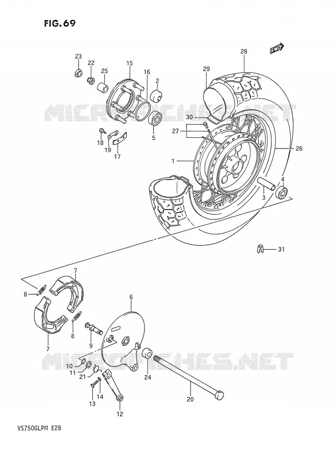 ACHTERWIEL (VS750GLFH/GLPH,MODELE J/K/L/M) Suzuki MOTO 750 INTRUDER 1990  VS750GLPL(E28)