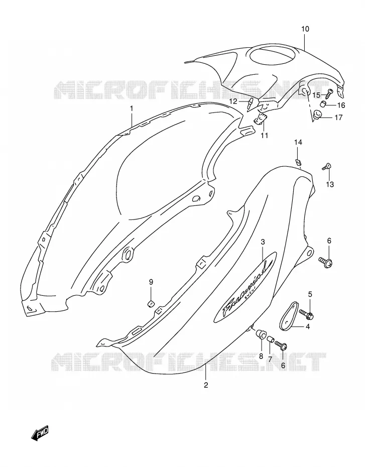 FUEL TANK - COVERS (MODELE W) Suzuki MOTO 650 FREEWIND 1999  XF650UX(E2)