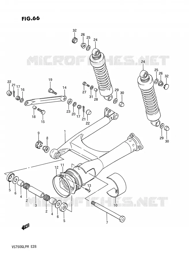 SWINGARM (MODELE H/J/K/L/M) Suzuki MOTO 750 INTRUDER 1990  VS750GLPL(E28)