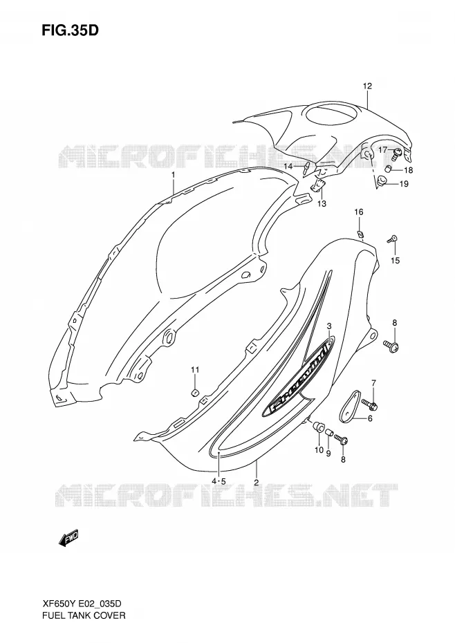 FUEL TANK - COVERS (MODELE K1) Suzuki MOTO 650 FREEWIND 1999  XF650X(E2)